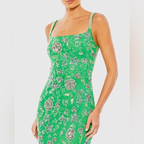 MAC DUGGAL 10808 NWT Hand Beaded Floral Gown with Beaded Spaghetti Straps - Picture 3 of 7